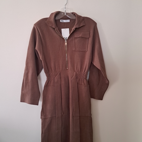 Zara Brown Knit dress with adjustable belt - Picture 3 of 6